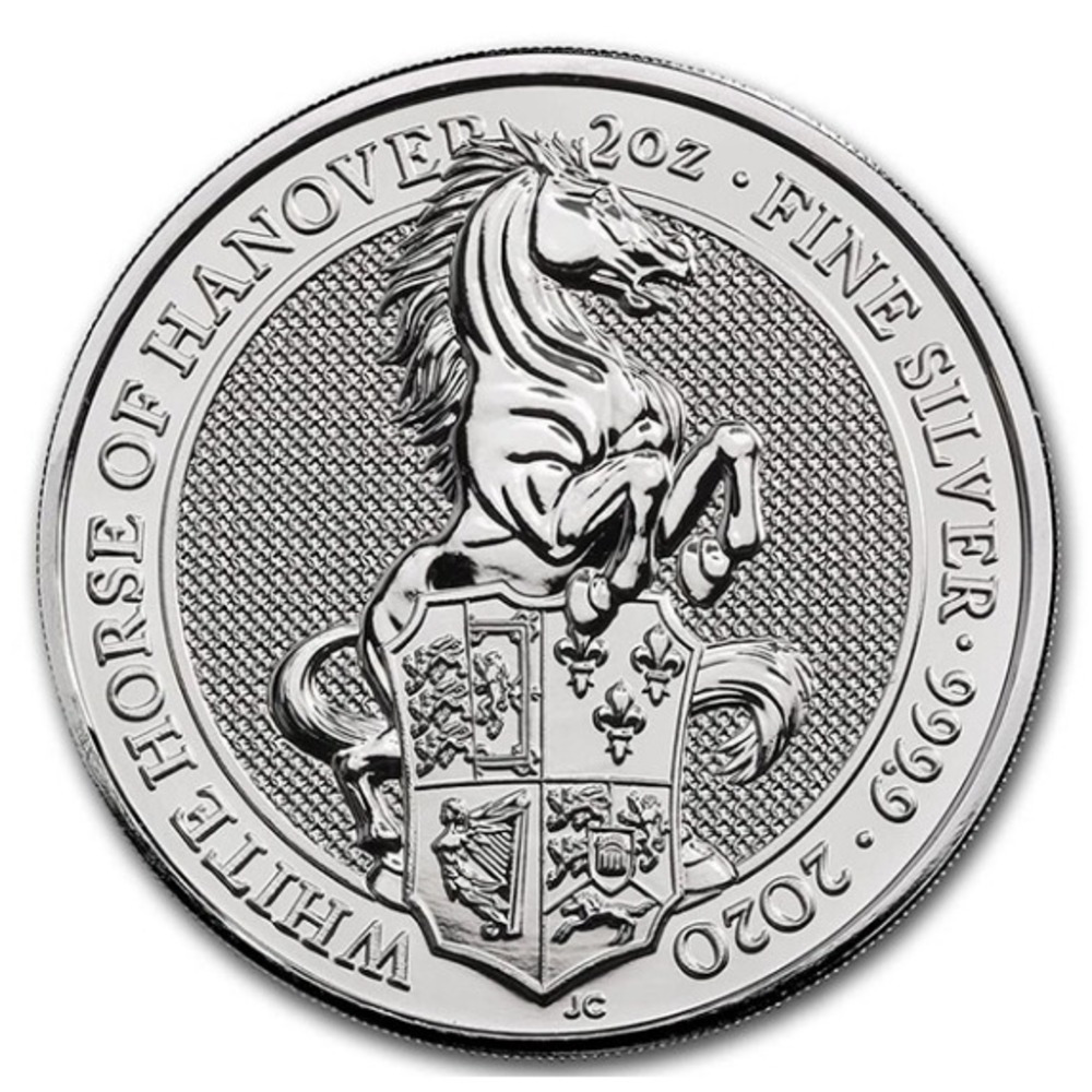 2020 British Queen's Beast White Horse of Hanover 2 oz .9999 Silver BU Coin